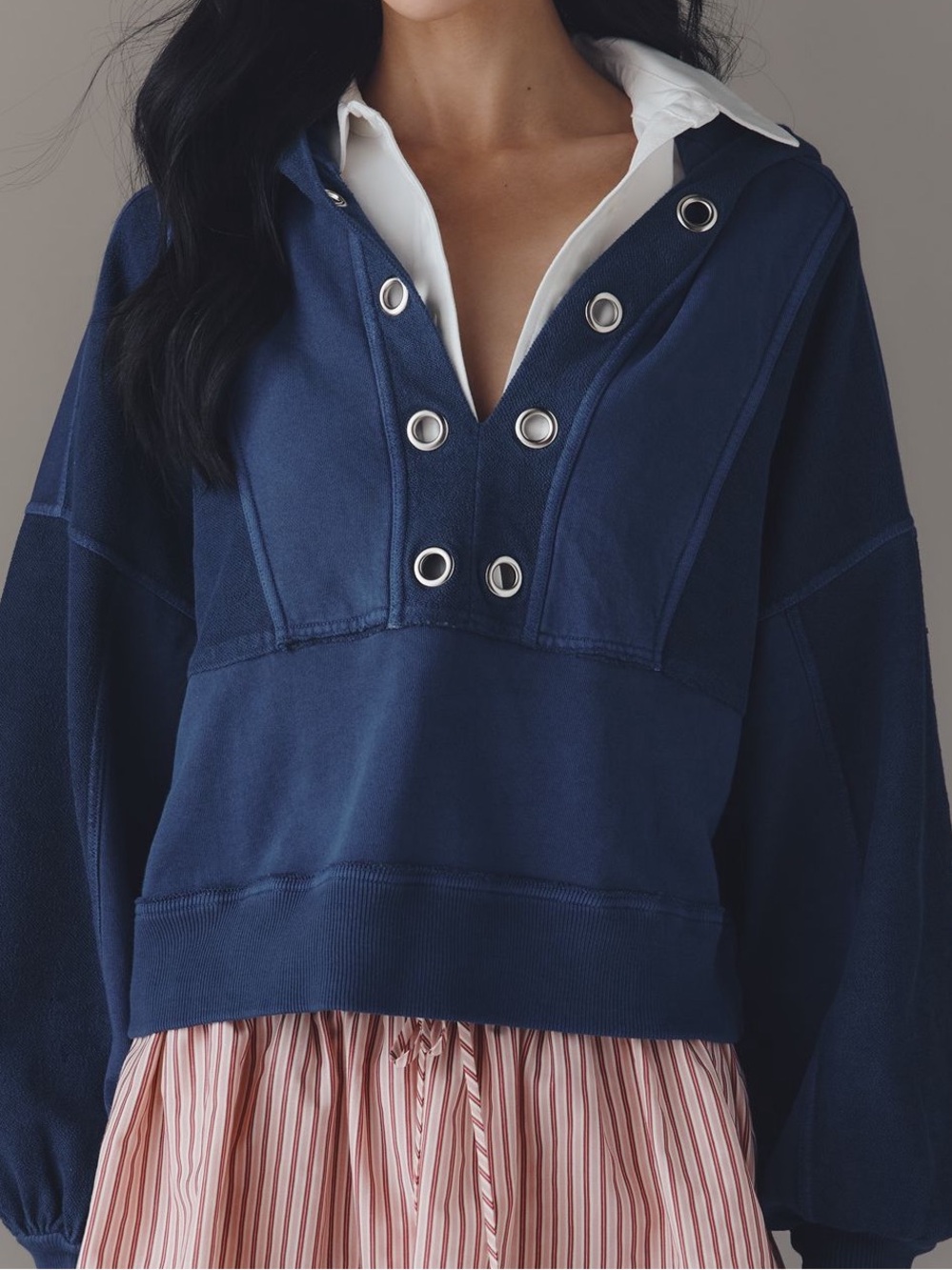 Pilcro Anthropologie Cotton Grommet Oversized Cropped Hoodie Sweatshirt